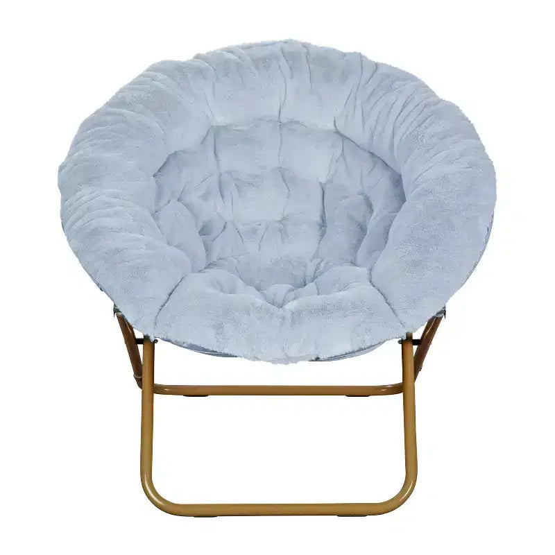 Flash Furniture Gwen 38 pollici, sedia a mezza luna pieghevole oversize portatile in pelliccia sintetica con poggiapiedi pieghevole per dormitorio e camera da letto