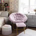 Flash Furniture Gwen 38 pollici, sedia a mezza luna pieghevole oversize portatile in pelliccia sintetica con poggiapiedi pieghevole per dormitorio e camera da letto