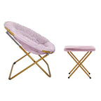 Flash Furniture Gwen 38 pollici, sedia a mezza luna pieghevole oversize portatile in pelliccia sintetica con poggiapiedi pieghevole per dormitorio e camera da letto