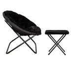 Flash Furniture Gwen 38 pollici, sedia a mezza luna pieghevole oversize portatile in pelliccia sintetica con poggiapiedi pieghevole per dormitorio e camera da letto