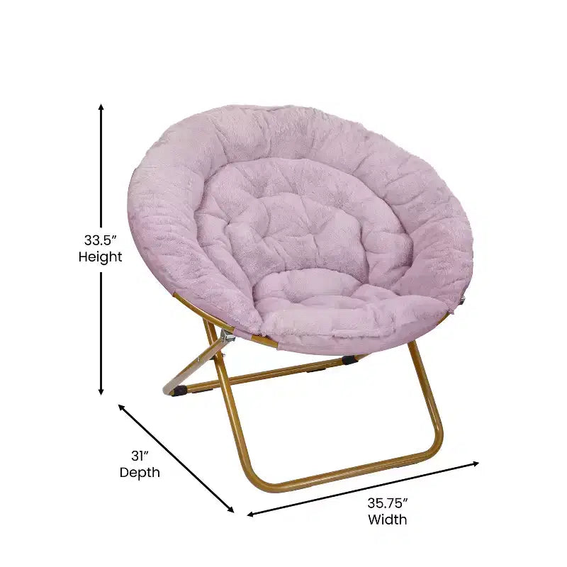Flash Furniture Gwen 38 pollici, sedia a mezza luna pieghevole oversize portatile in pelliccia sintetica con poggiapiedi pieghevole per dormitorio e camera da letto