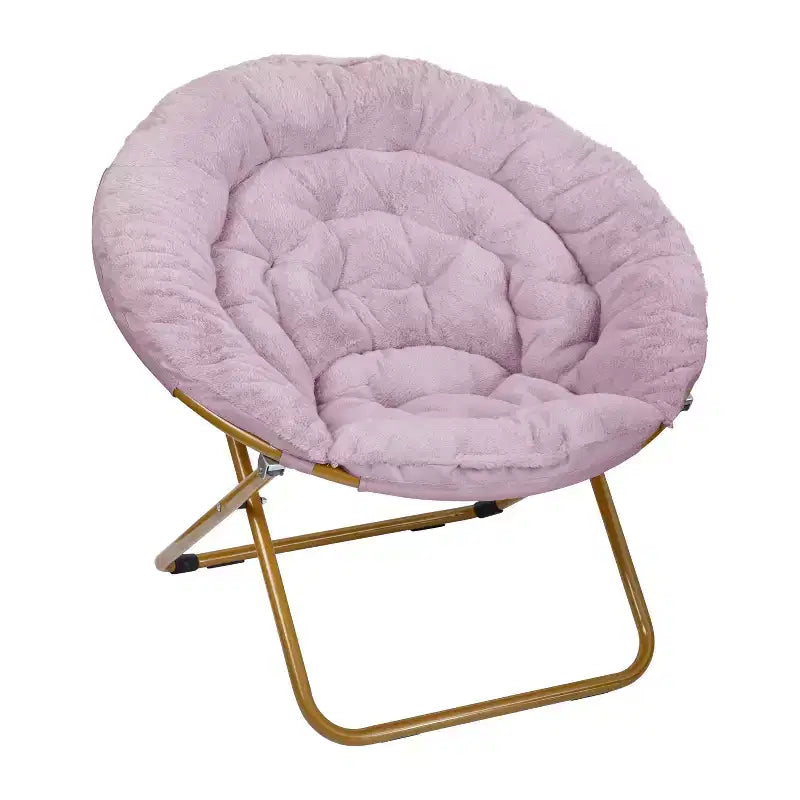 Flash Furniture Gwen 38 pollici, sedia a mezza luna pieghevole oversize portatile in pelliccia sintetica con poggiapiedi pieghevole per dormitorio e camera da letto