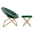 Flash Furniture Gwen 38 pollici, sedia a mezza luna pieghevole oversize portatile in pelliccia sintetica con poggiapiedi pieghevole per dormitorio e camera da letto