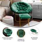Flash Furniture Gwen 38 pollici, sedia a mezza luna pieghevole oversize portatile in pelliccia sintetica con poggiapiedi pieghevole per dormitorio e camera da letto