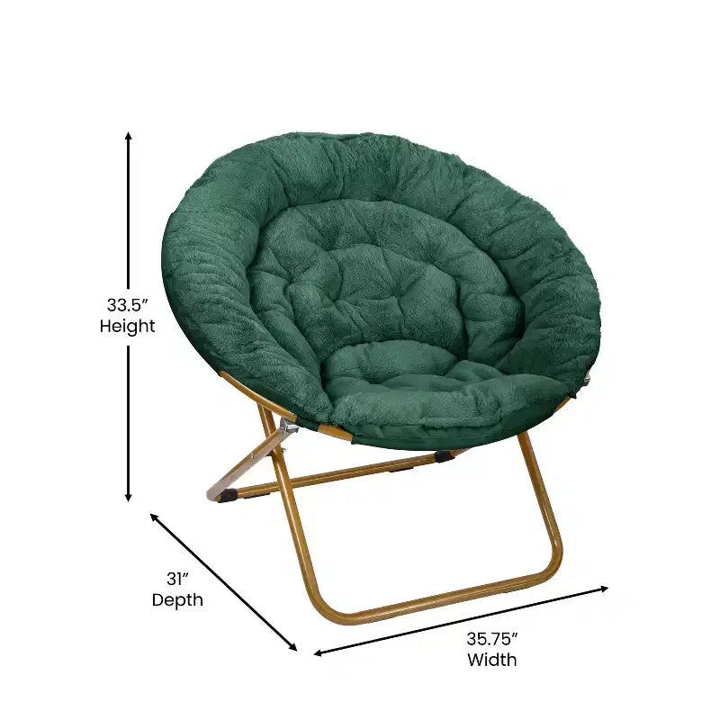 Flash Furniture Gwen 38 pollici, sedia a mezza luna pieghevole oversize portatile in pelliccia sintetica con poggiapiedi pieghevole per dormitorio e camera da letto