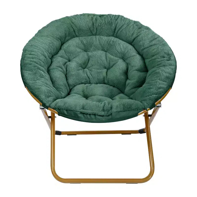 Flash Furniture Gwen 38 pollici, sedia a mezza luna pieghevole oversize portatile in pelliccia sintetica con poggiapiedi pieghevole per dormitorio e camera da letto