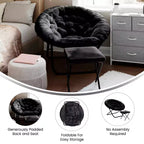 Flash Furniture Gwen 38 pollici, sedia a mezza luna pieghevole oversize portatile in pelliccia sintetica con poggiapiedi pieghevole per dormitorio e camera da letto