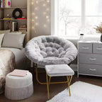 Flash Furniture Gwen 38 pollici, sedia a mezza luna pieghevole oversize portatile in pelliccia sintetica con poggiapiedi pieghevole per dormitorio e camera da letto