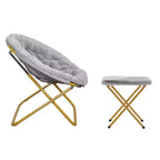Flash Furniture Gwen 38 pollici, sedia a mezza luna pieghevole oversize portatile in pelliccia sintetica con poggiapiedi pieghevole per dormitorio e camera da letto