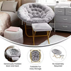 Flash Furniture Gwen 38 pollici, sedia a mezza luna pieghevole oversize portatile in pelliccia sintetica con poggiapiedi pieghevole per dormitorio e camera da letto