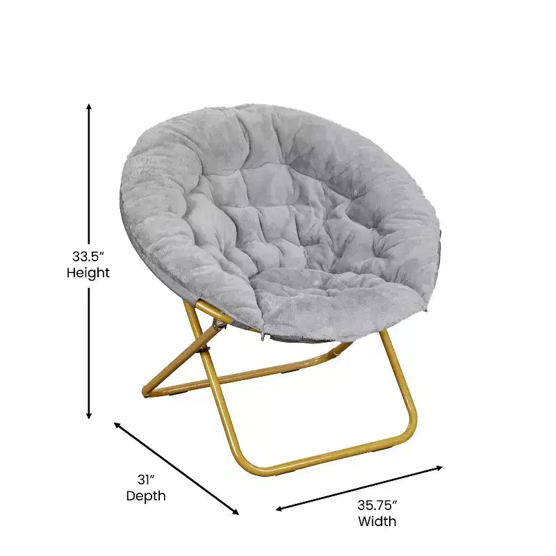 Flash Furniture Gwen 38 pollici, sedia a mezza luna pieghevole oversize portatile in pelliccia sintetica con poggiapiedi pieghevole per dormitorio e camera da letto