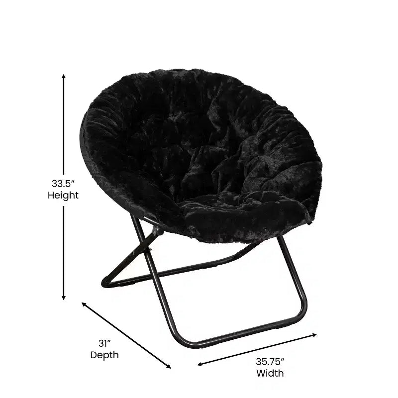 Flash Furniture Gwen 38 pollici, sedia a mezza luna pieghevole oversize portatile in pelliccia sintetica con poggiapiedi pieghevole per dormitorio e camera da letto
