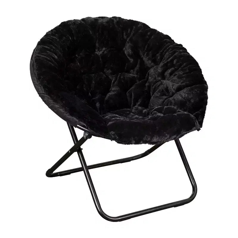 Flash Furniture Gwen 38 pollici, sedia a mezza luna pieghevole oversize portatile in pelliccia sintetica con poggiapiedi pieghevole per dormitorio e camera da letto