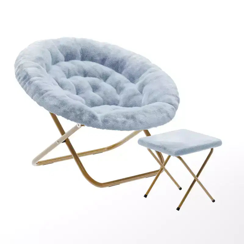 Flash Furniture Gwen 38 pollici, sedia a mezza luna pieghevole oversize portatile in pelliccia sintetica con poggiapiedi pieghevole per dormitorio e camera da letto