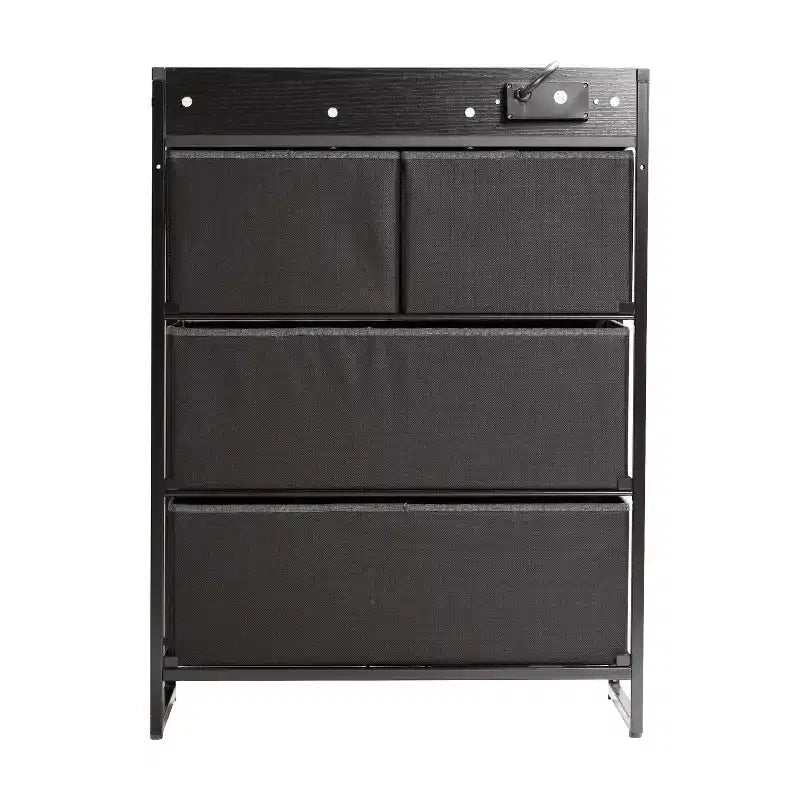 Flash Furniture Sodano Comodino a 4 Cassetti con Stazione di Ricarica, 2 Porte USB e 1 Presa, Struttura in Metallo, Piano, Cassetti e Maniglie in Legno Ingegnerizzato