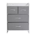 Flash Furniture Sodano Comodino a 4 Cassetti con Stazione di Ricarica, 2 Porte USB e 1 Presa, Struttura in Metallo, Piano, Cassetti e Maniglie in Legno Ingegnerizzato