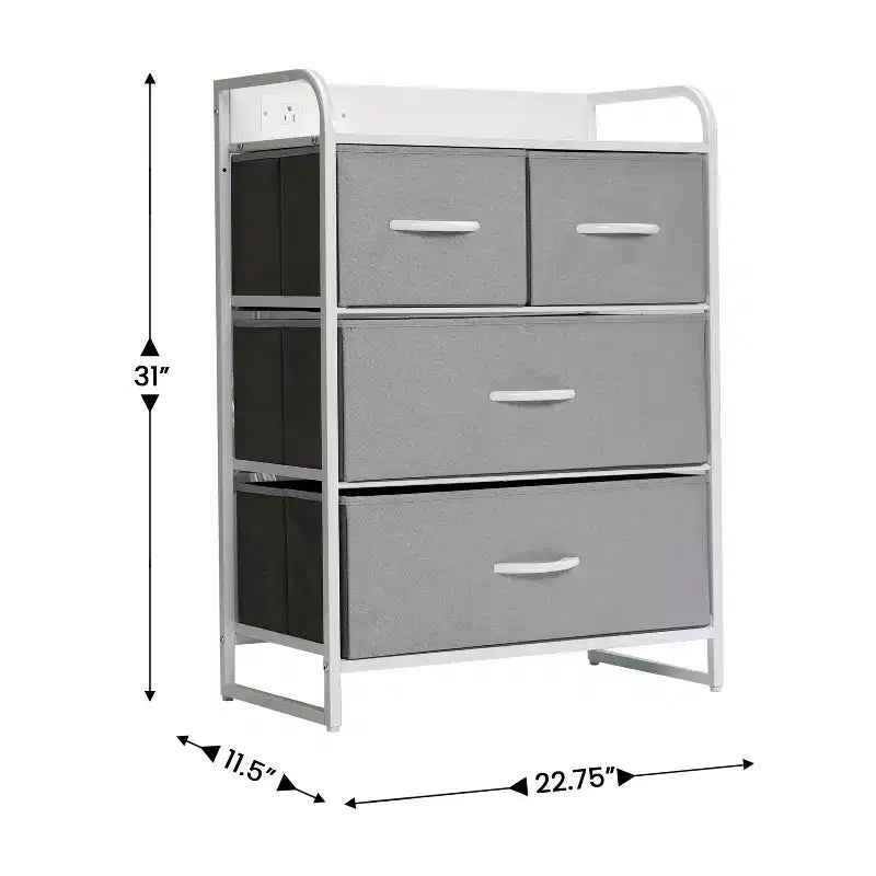 Flash Furniture Sodano Comodino a 4 Cassetti con Stazione di Ricarica, 2 Porte USB e 1 Presa, Struttura in Metallo, Piano, Cassetti e Maniglie in Legno Ingegnerizzato