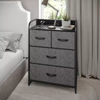 Flash Furniture Sodano Comodino a 4 Cassetti con Stazione di Ricarica, 2 Porte USB e 1 Presa, Struttura in Metallo, Piano, Cassetti e Maniglie in Legno Ingegnerizzato