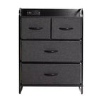 Flash Furniture Sodano Comodino a 4 Cassetti con Stazione di Ricarica, 2 Porte USB e 1 Presa, Struttura in Metallo, Piano, Cassetti e Maniglie in Legno Ingegnerizzato