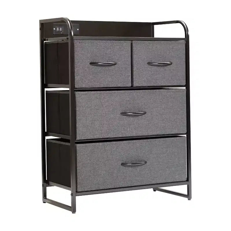 Flash Furniture Sodano 4 Drawer Nightstand with Charging Station, 2 USB Ports and 1 Outlet, Metal Frame, Engineered Wood Top, Drawers and Handles