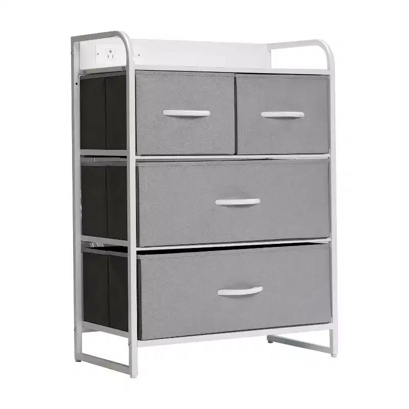 Flash Furniture Sodano Comodino a 4 Cassetti con Stazione di Ricarica, 2 Porte USB e 1 Presa, Struttura in Metallo, Piano, Cassetti e Maniglie in Legno Ingegnerizzato