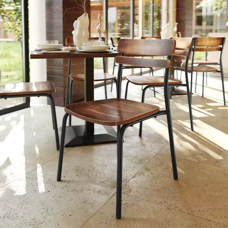 Flash Furniture Confezione da 2 Sedie da Pranzo Cyprus in Legno Massello di Grado Commerciale con Telaio in Metallo e Finitura Anticata