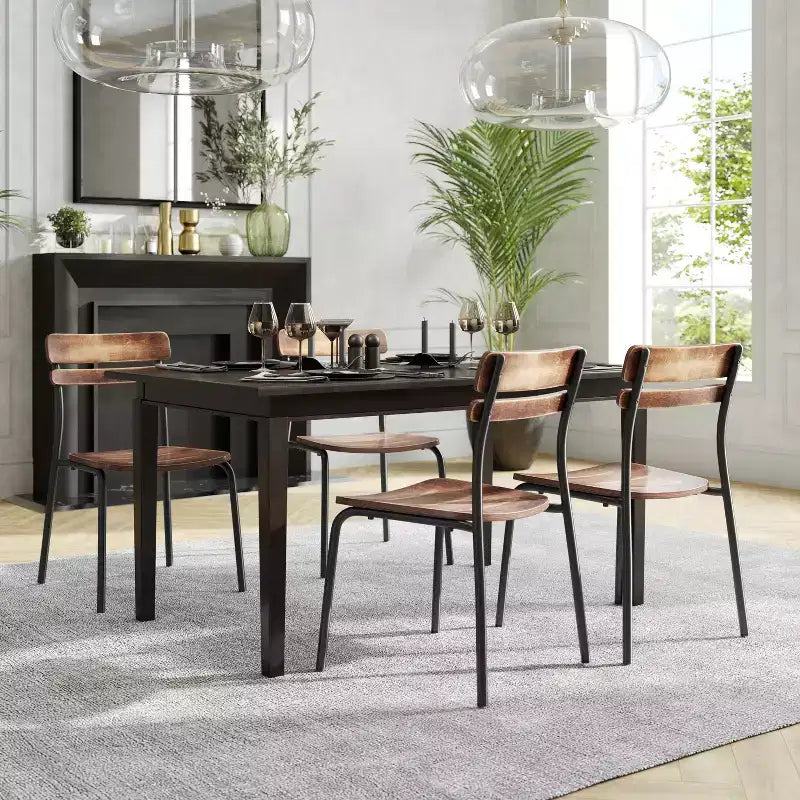 Flash Furniture Confezione da 2 Sedie da Pranzo Cyprus in Legno Massello di Grado Commerciale con Telaio in Metallo e Finitura Anticata