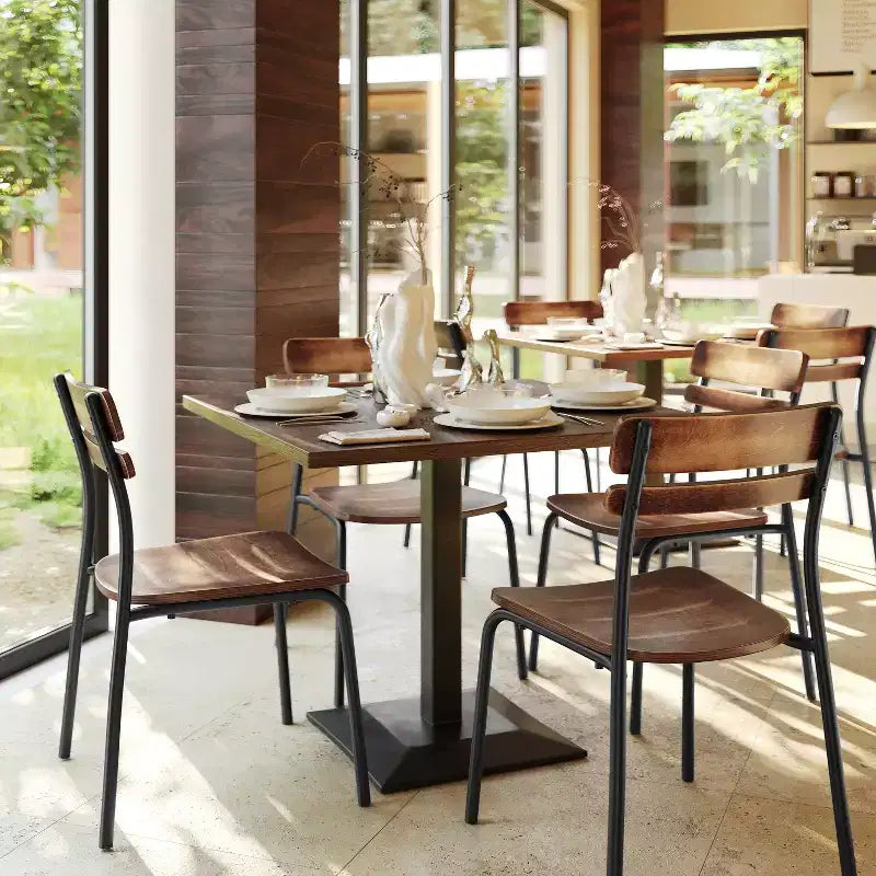 Flash Furniture Confezione da 2 Sedie da Pranzo Cyprus in Legno Massello di Grado Commerciale con Telaio in Metallo e Finitura Anticata