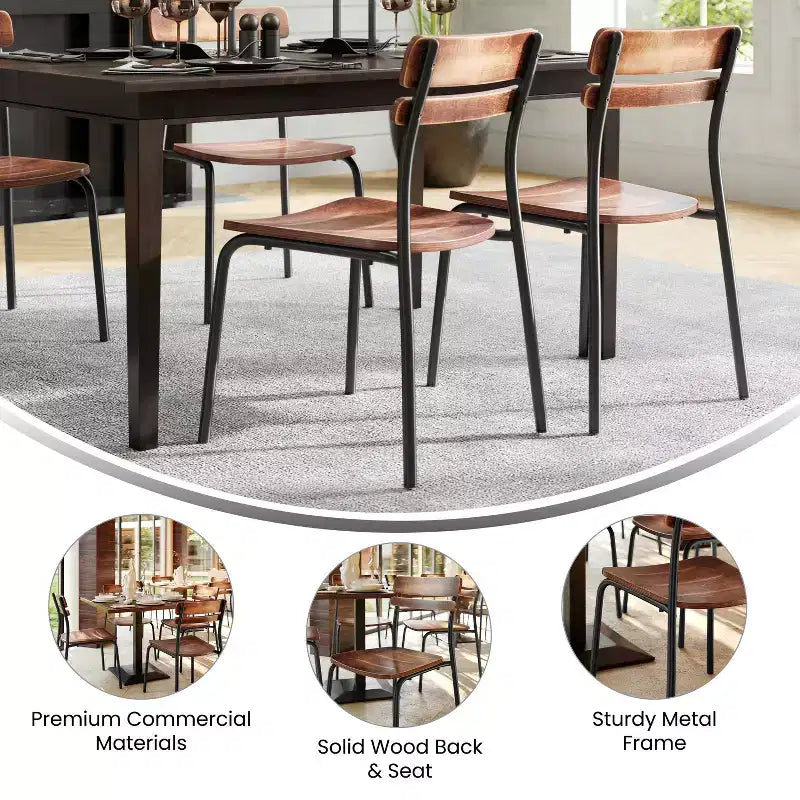 Flash Furniture Confezione da 2 Sedie da Pranzo Cyprus in Legno Massello di Grado Commerciale con Telaio in Metallo e Finitura Anticata