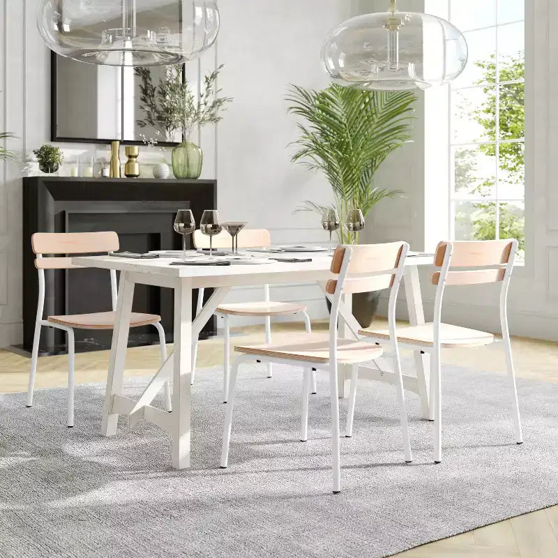 Flash Furniture Confezione da 2 Sedie da Pranzo Cyprus in Legno Massello di Grado Commerciale con Telaio in Metallo e Finitura Anticata