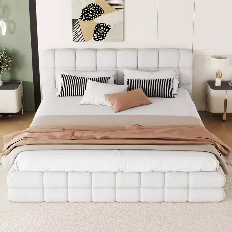Struttura Letto a Piattaforma in Legno Imbottita Queen Size con Testiera in Velluto - ModernLuxe
