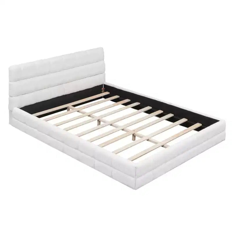Struttura Letto a Piattaforma in Legno Imbottita Queen Size con Testiera in Velluto - ModernLuxe