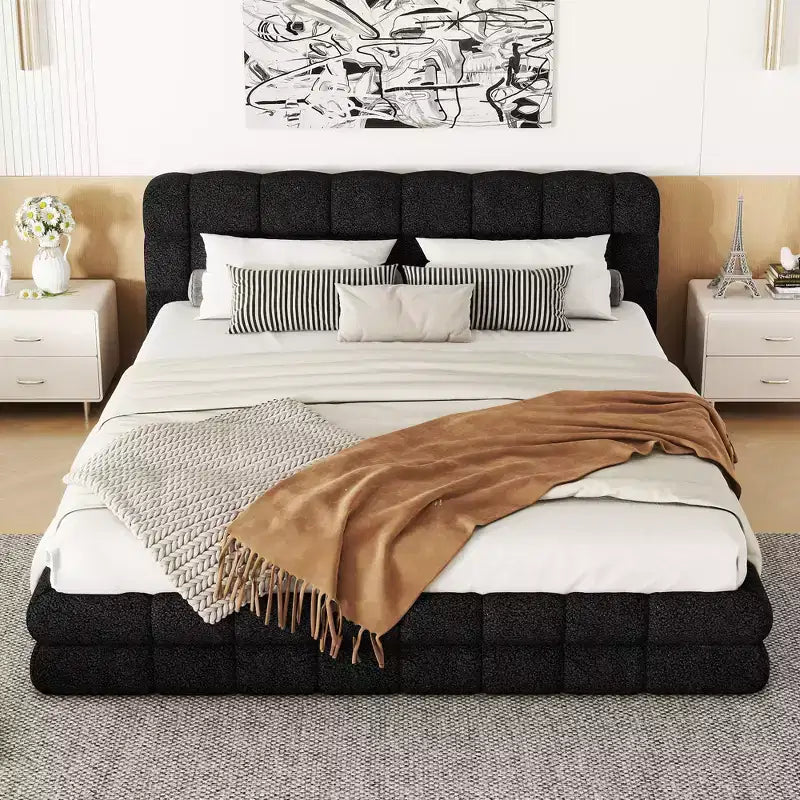 Struttura Letto a Piattaforma in Legno Imbottita Queen Size con Testiera in Velluto - ModernLuxe