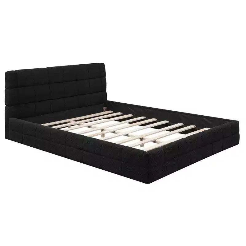 Struttura Letto a Piattaforma in Legno Imbottita Queen Size con Testiera in Velluto - ModernLuxe