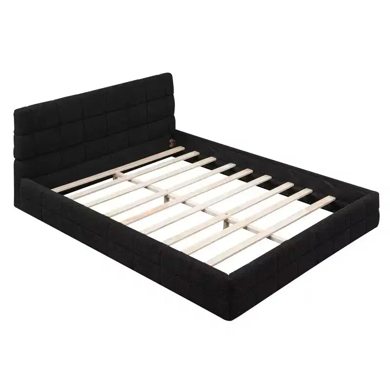 Struttura Letto a Piattaforma in Legno Imbottita Queen Size con Testiera in Velluto - ModernLuxe