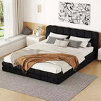 Queen Size Upholstered Wooden Platform Bed Frame with Velvet Headboard - ModernLuxe
