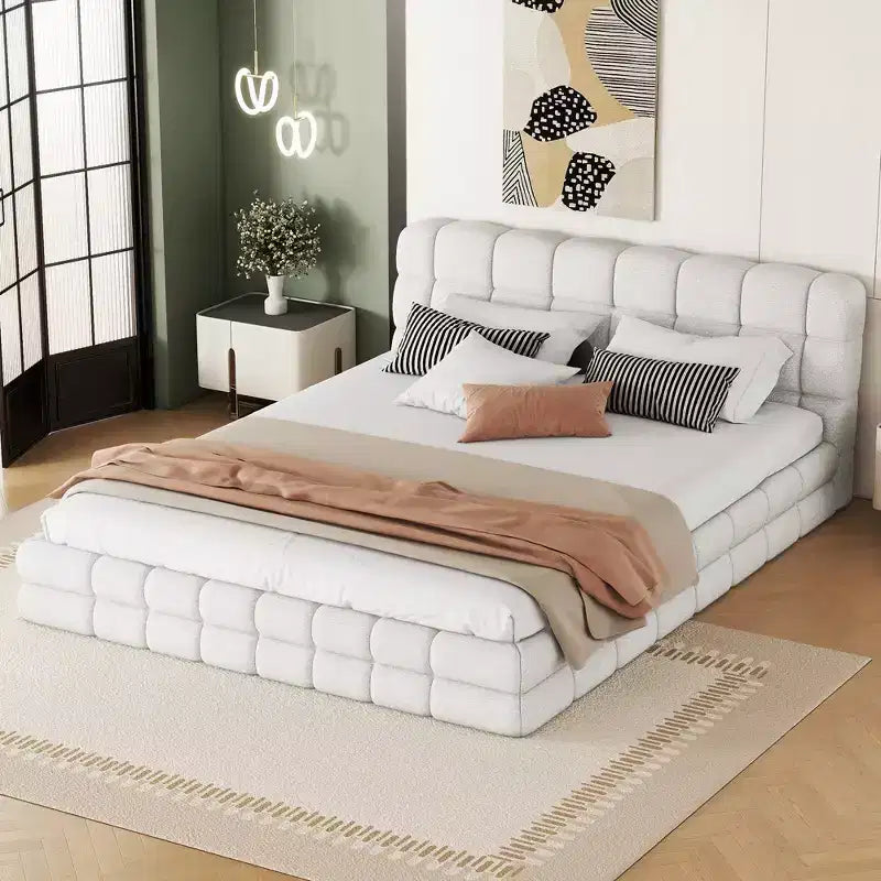 Struttura Letto a Piattaforma in Legno Imbottita Queen Size con Testiera in Velluto - ModernLuxe