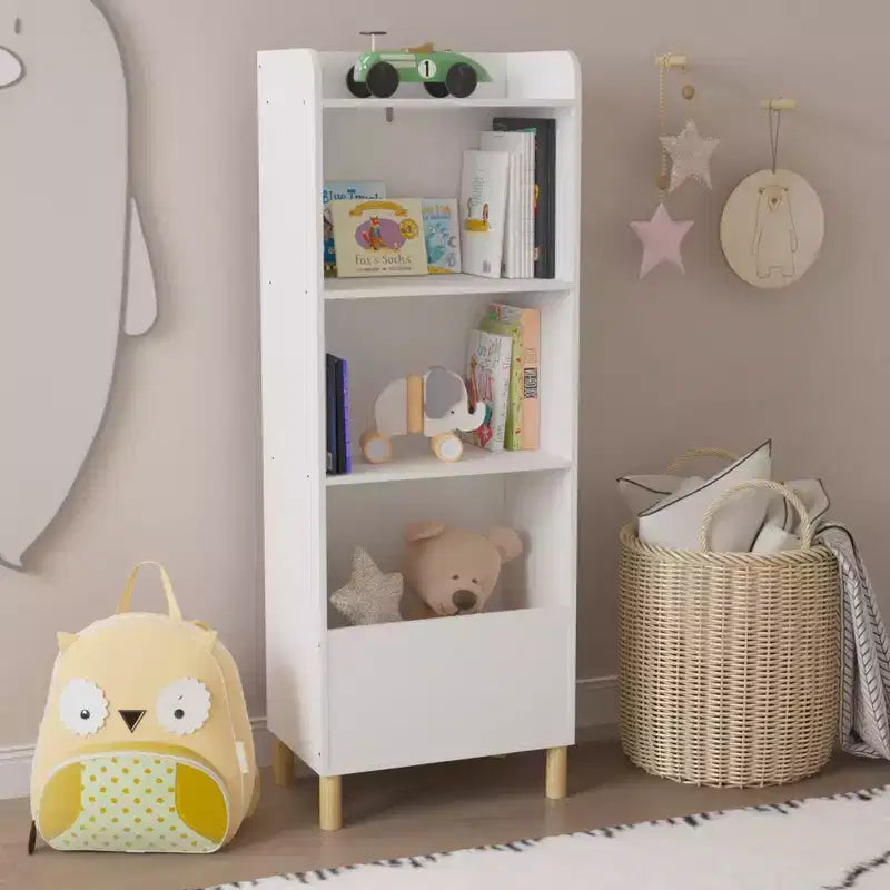 Libreria per bambini, libreria a 4 ripiani, organizer per giocattoli, mensole per cameretta, sala giochi, asilo nido