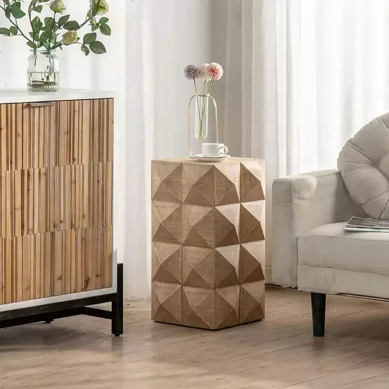 Tavolino retrò, tavolino moderno di design a colonna, tavolino laterale in legno per soggiorno, camera da letto e appartamento, tridimensionale