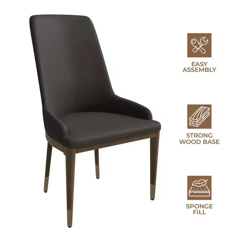 LeisureMod Sedia Moderna da Pranzo Rivestita in Pelle con Gambe in Legno di Caucciù Marrone Sedie Laterali per Cucina Accent Serie Viva