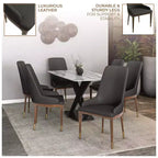 LeisureMod Sedia Moderna da Pranzo Rivestita in Pelle con Gambe in Legno di Caucciù Marrone Sedie Laterali per Cucina Accent Serie Viva