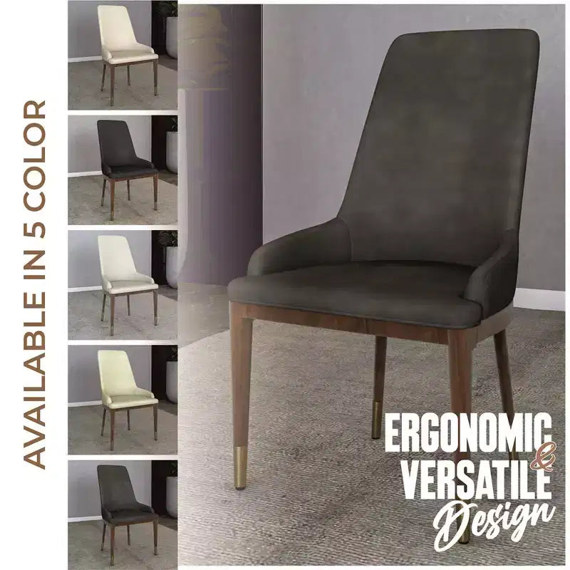 LeisureMod Sedia Moderna da Pranzo Rivestita in Pelle con Gambe in Legno di Caucciù Marrone Sedie Laterali per Cucina Accent Serie Viva