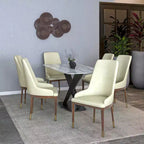 LeisureMod Sedia Moderna da Pranzo Rivestita in Pelle con Gambe in Legno di Caucciù Marrone Sedie Laterali per Cucina Accent Serie Viva