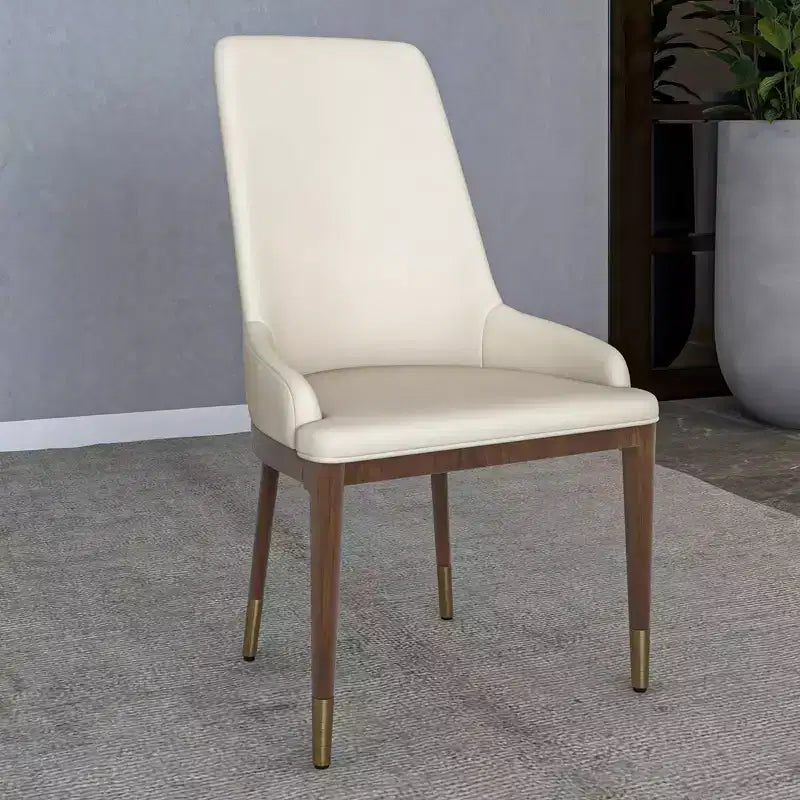 LeisureMod Sedia Moderna da Pranzo Rivestita in Pelle con Gambe in Legno di Caucciù Marrone Sedie Laterali per Cucina Accent Serie Viva