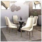 LeisureMod Sedia Moderna da Pranzo Rivestita in Pelle con Gambe in Legno di Caucciù Marrone Sedie Laterali per Cucina Accent Serie Viva