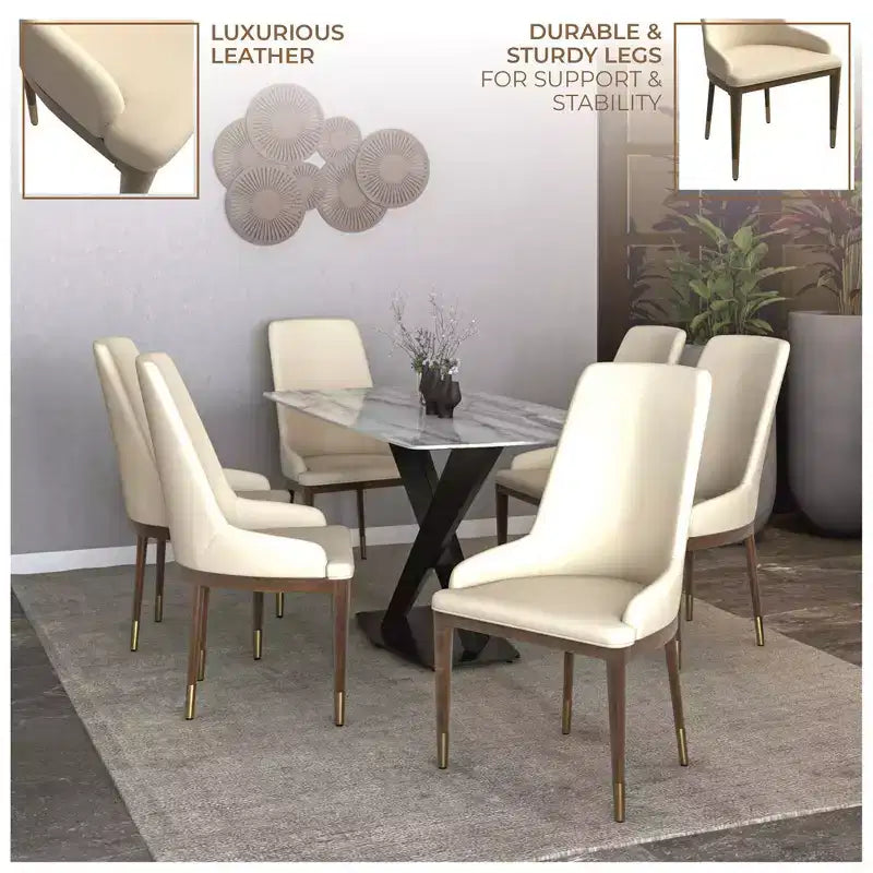 LeisureMod Sedia Moderna da Pranzo Rivestita in Pelle con Gambe in Legno di Caucciù Marrone Sedie Laterali per Cucina Accent Serie Viva
