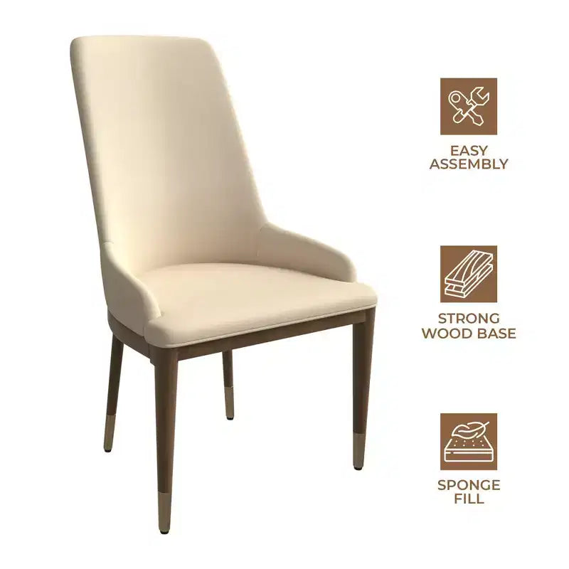 LeisureMod Sedia Moderna da Pranzo Rivestita in Pelle con Gambe in Legno di Caucciù Marrone Sedie Laterali per Cucina Accent Serie Viva