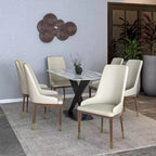 LeisureMod Sedia Moderna da Pranzo Rivestita in Pelle con Gambe in Legno di Caucciù Marrone Sedie Laterali per Cucina Accent Serie Viva
