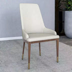 LeisureMod Sedia Moderna da Pranzo Rivestita in Pelle con Gambe in Legno di Caucciù Marrone Sedie Laterali per Cucina Accent Serie Viva