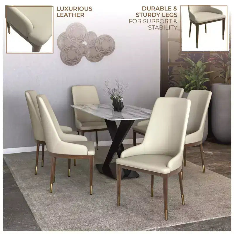 LeisureMod Sedia Moderna da Pranzo Rivestita in Pelle con Gambe in Legno di Caucciù Marrone Sedie Laterali per Cucina Accent Serie Viva
